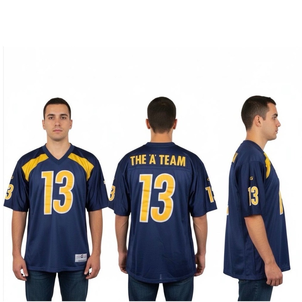 Game Wear Team Sports Generic Custom 13 "The A Team" Blue Yellow Football Jersey